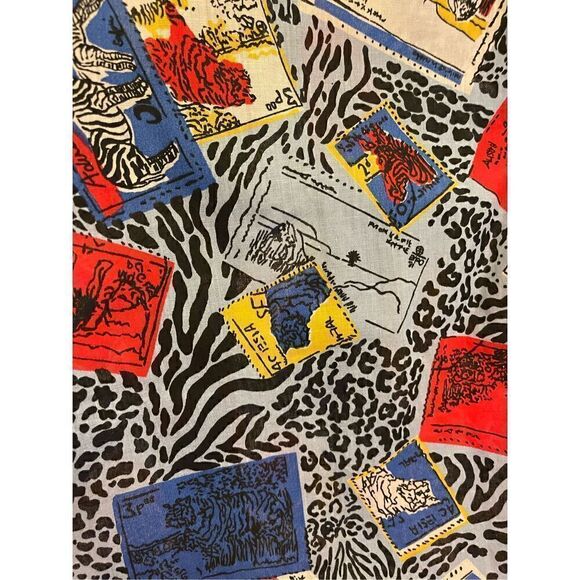 Vintage Blue Animal Print Animal Stamps logo HARMAL NEW YORK medium button down - Picture 12 of 13